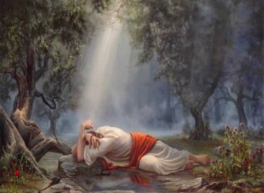 Jézus a Getszemáni-kertben vérrel verítékezik.