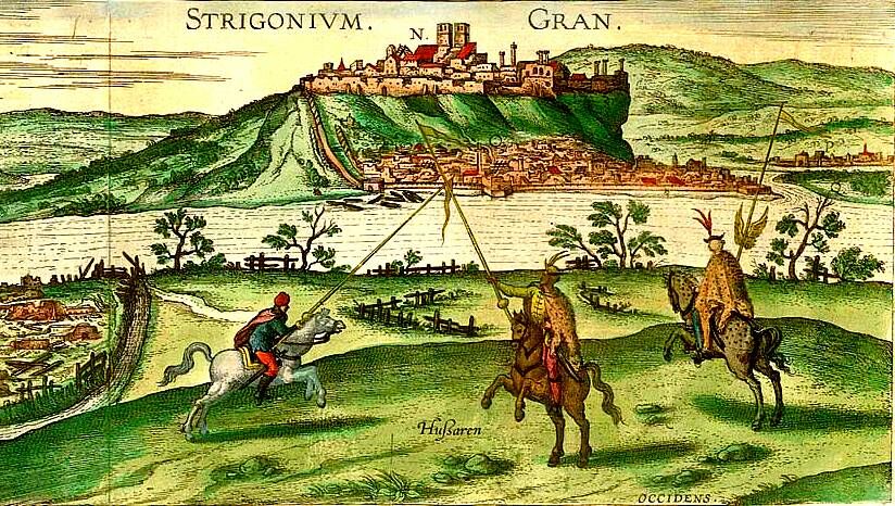 A török kori Esztergom látképe Hoefnagel 1595-ös metszetén, részlet. (Forrás: Wikipedia.hu)